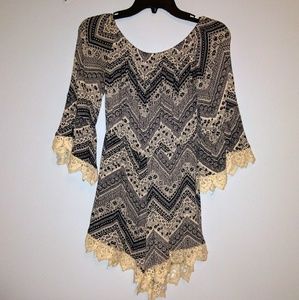 Long Sleeve Boho Romper With Lace